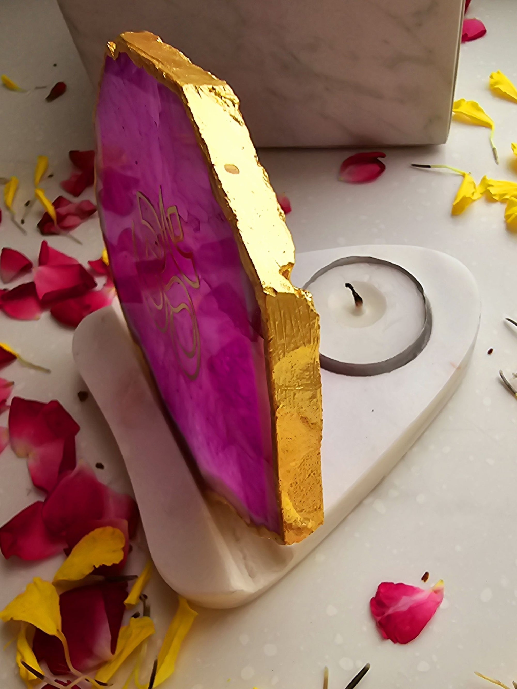 OM Agate with Marble Tea light Religious Home Decor