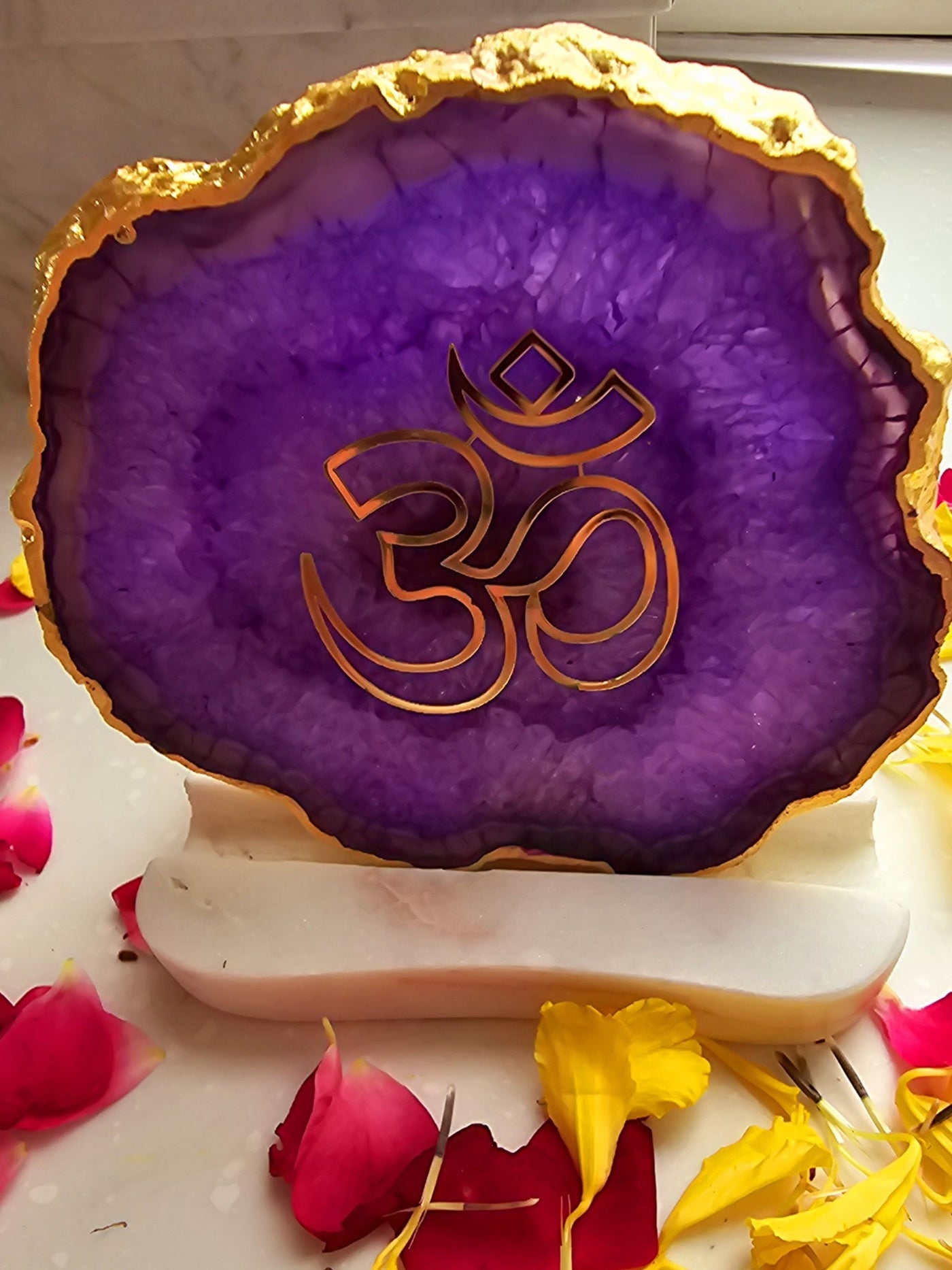 OM Agate with Marble Tea light Religious Home Decor Purple