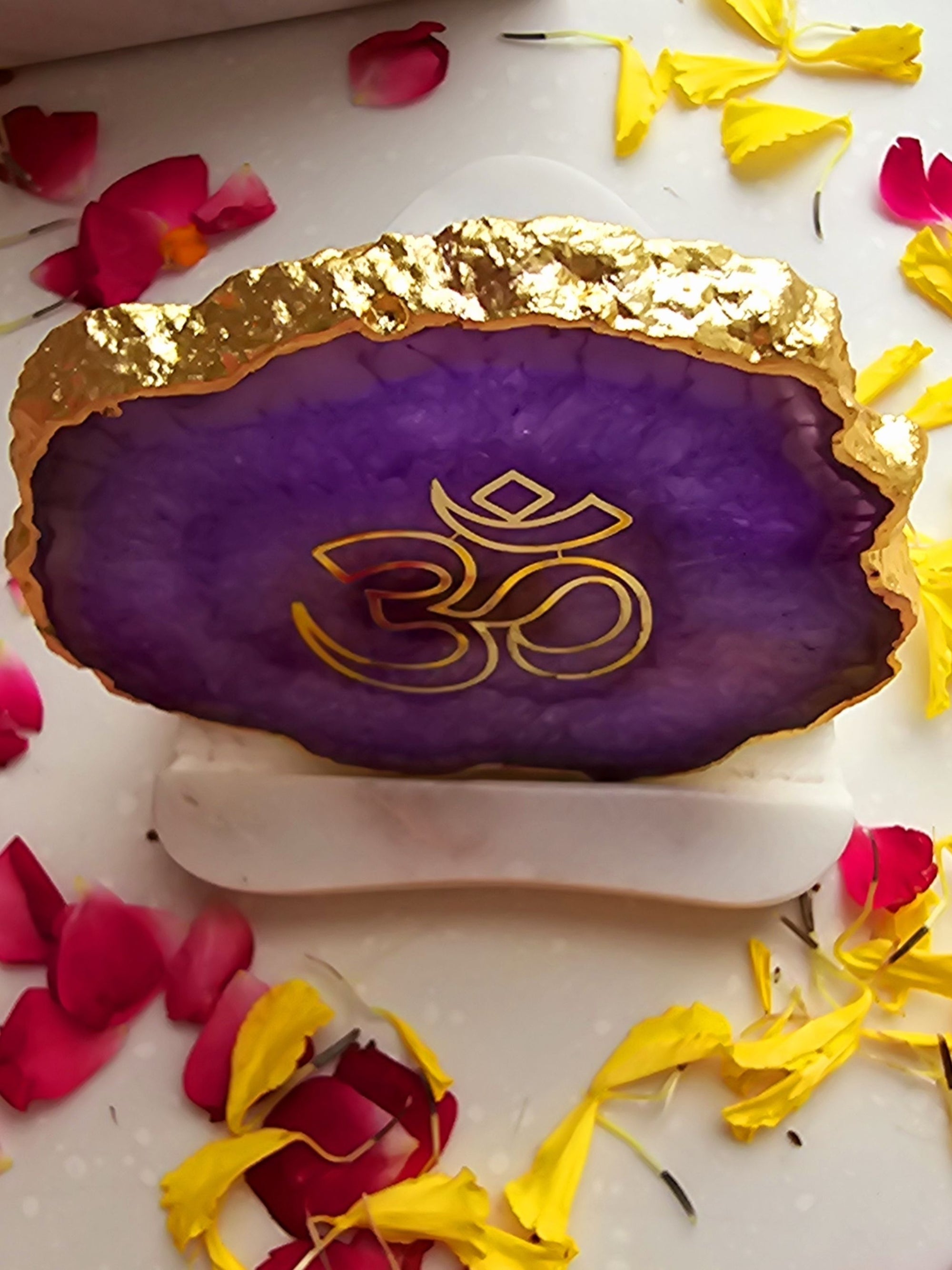 OM Agate with Marble Tea light Religious Home Decor