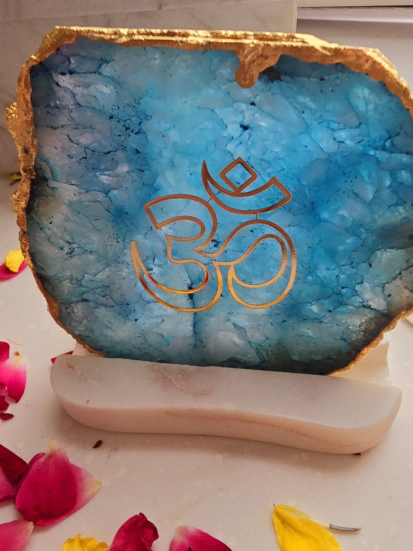 OM Agate with Marble Tea light Religious Home Decor Turquoise