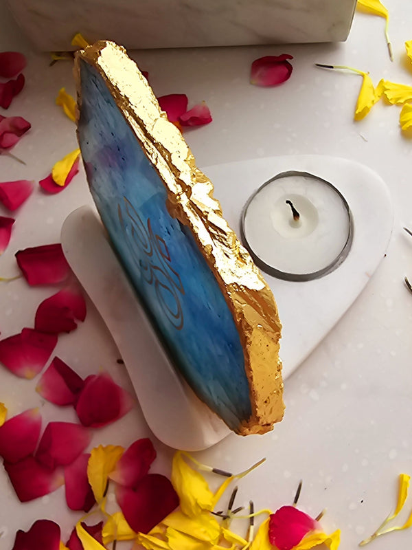 OM Agate with Marble Tea light Religious Home Decor