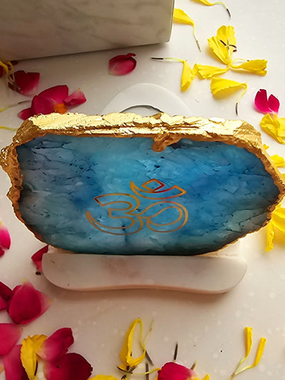 OM Agate with Marble Tea light Religious Home Decor Turquoise