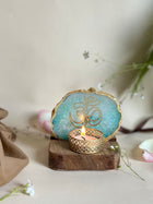 OM Tea Light Holder - Agate with Wood