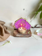 OM Tea Light Holder - Agate with Wood
