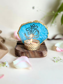 OM Tea Light Holder - Agate with Wood