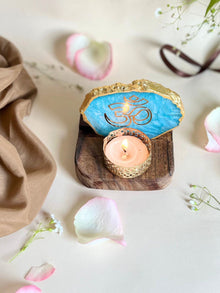 OM Tea Light Holder - Agate with Wood