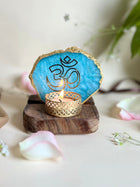 OM Tea Light Holder - Agate with Wood