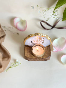 OM Tea Light Holder - Agate with Wood