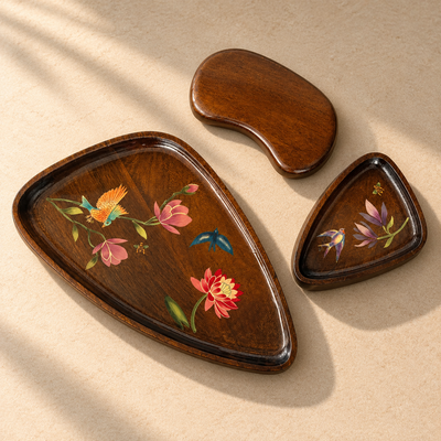 Onura – Set of 3 Hand-Painted (Food Safe) Wooden Platters
