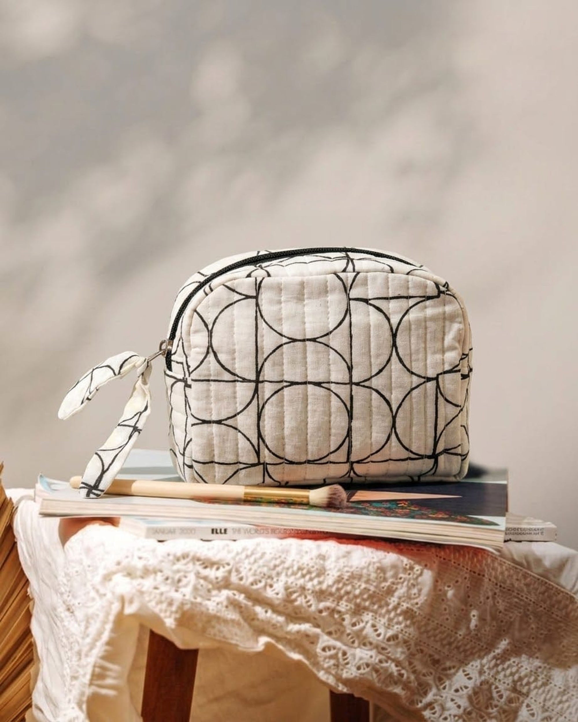 Sustainable Quilted Cotton Travel Pouch l Black & White Organizer