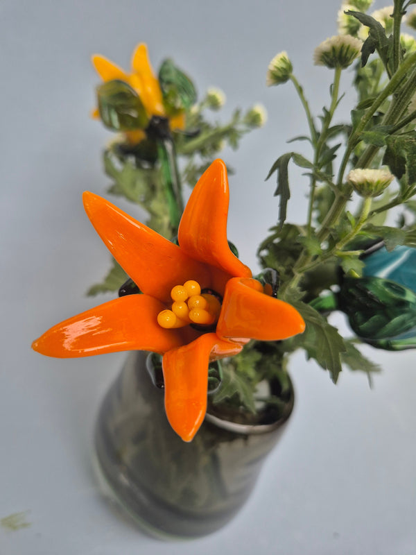 Tinsel Lily Glass Flower Stem - Orange