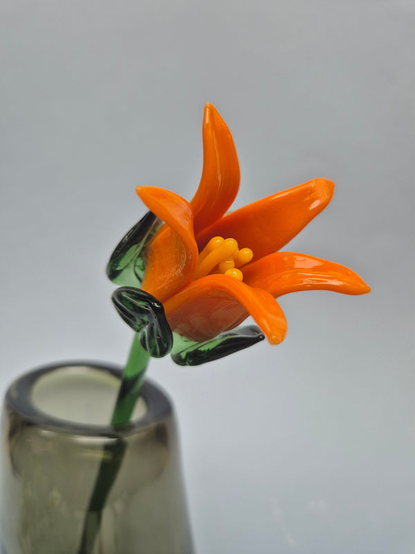 Tinsel Lily Glass Flower Stem - Orange