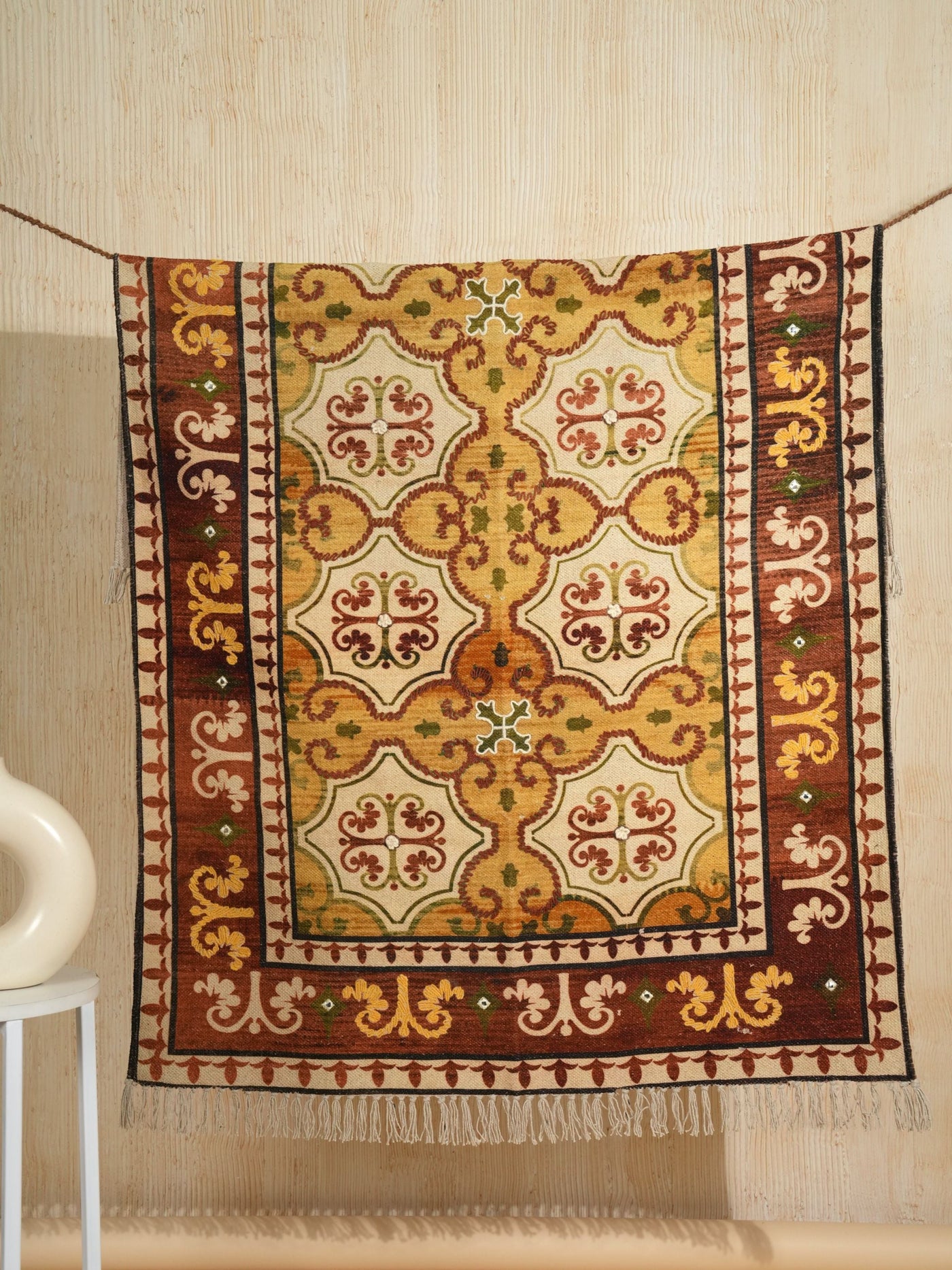 Ornate Vintage Medallion Embroidred Rug