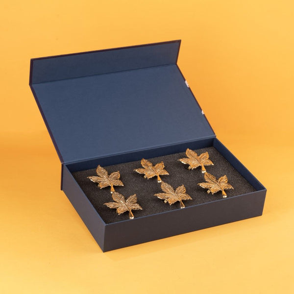 Maple Leaf Brass Napkin Rings Gift Set