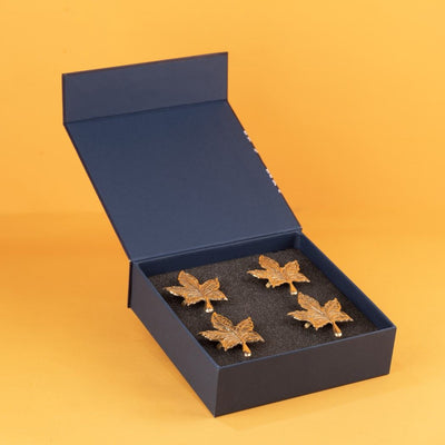 Maple Leaf Brass Napkin Rings Gift Set