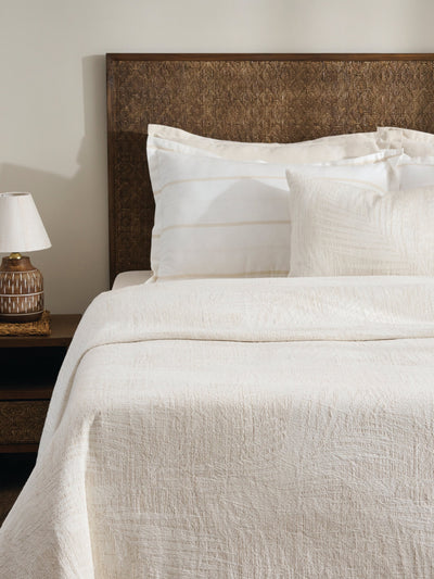 Palm Shadow Cotton Linen Jacquard Bed Cover