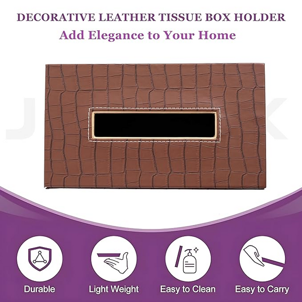 Leather Tissue Box-Tan Brown