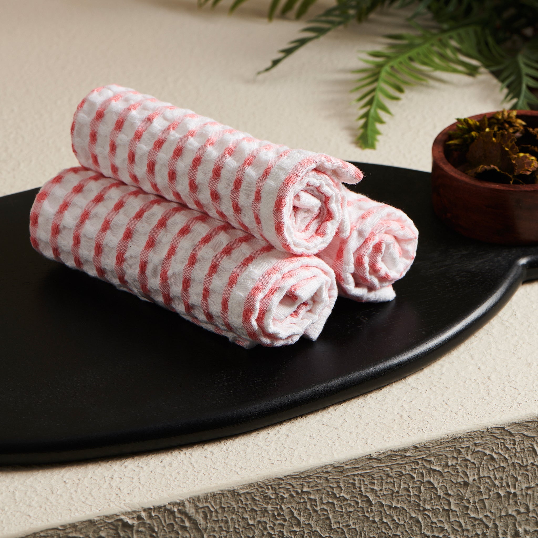 Peach | Cotton | Waffle | Face Towels - Set of 2