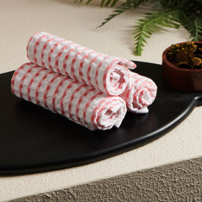 Peach | Cotton | Waffle | Face Towels - Set of 2