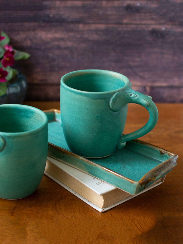 Periyar Mug Set with Platter- Turquoise