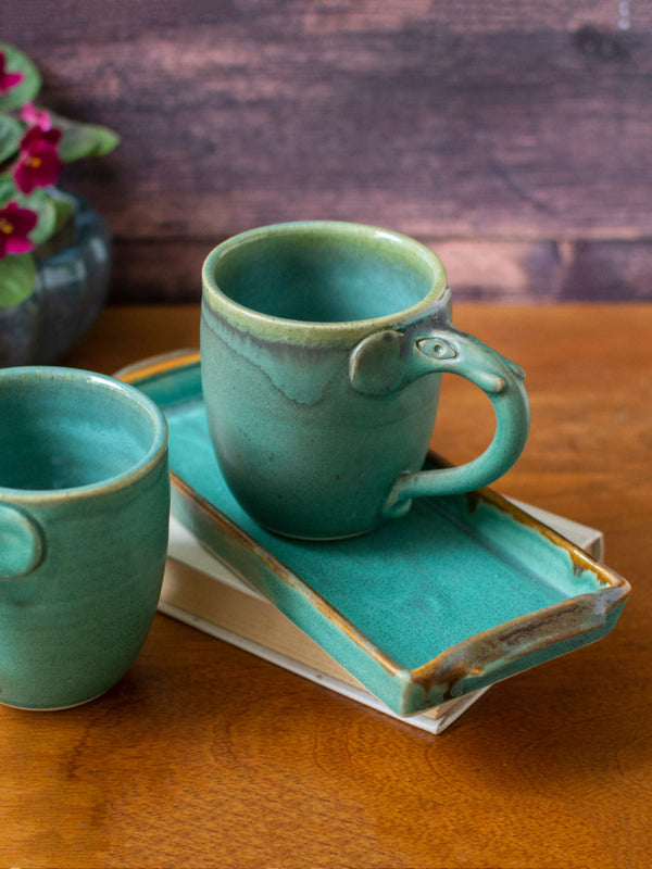 Periyar Mug Set with Platter- Turquoise