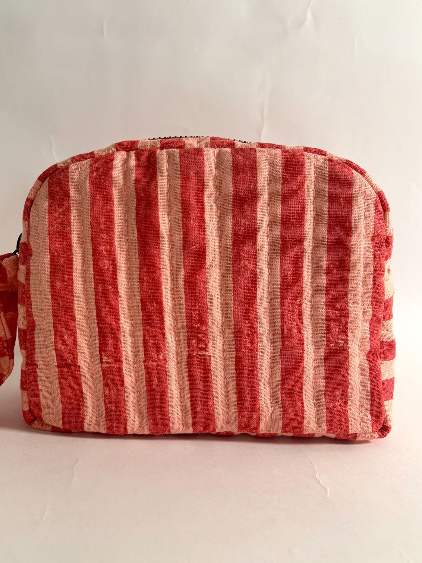 Pink & Red Stripes Quilted Cotton Travel Pouch