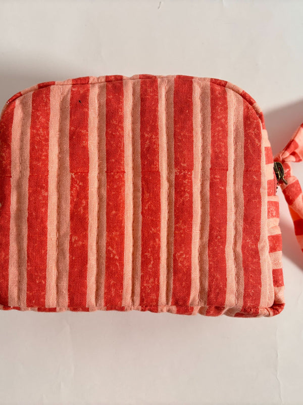 Pink & Red Stripes Quilted Cotton Travel Pouch
