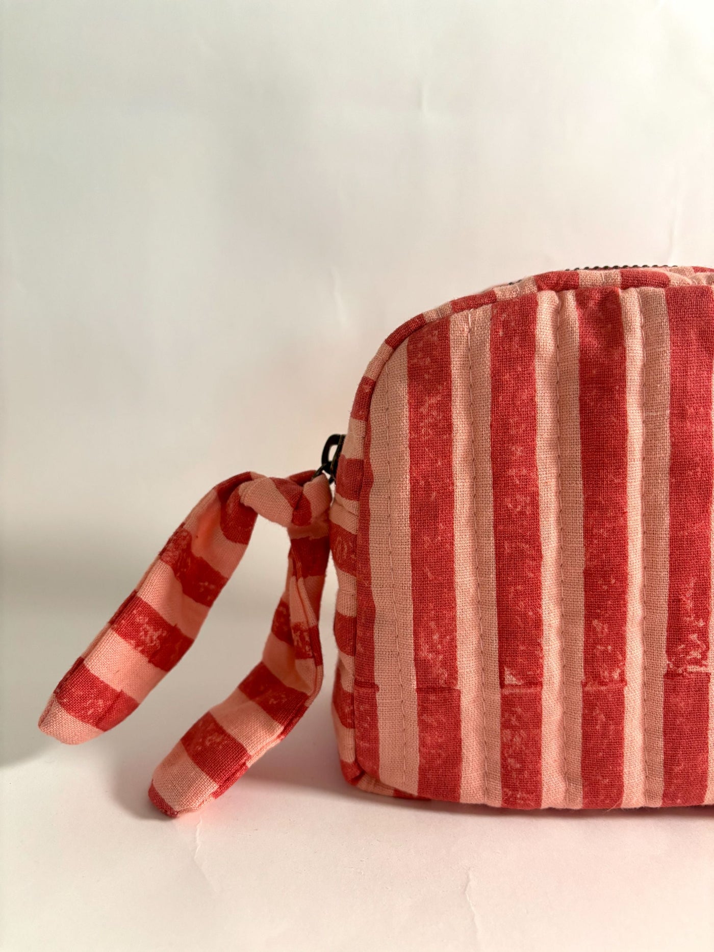 Pink & Red Stripes Quilted Cotton Travel Pouch