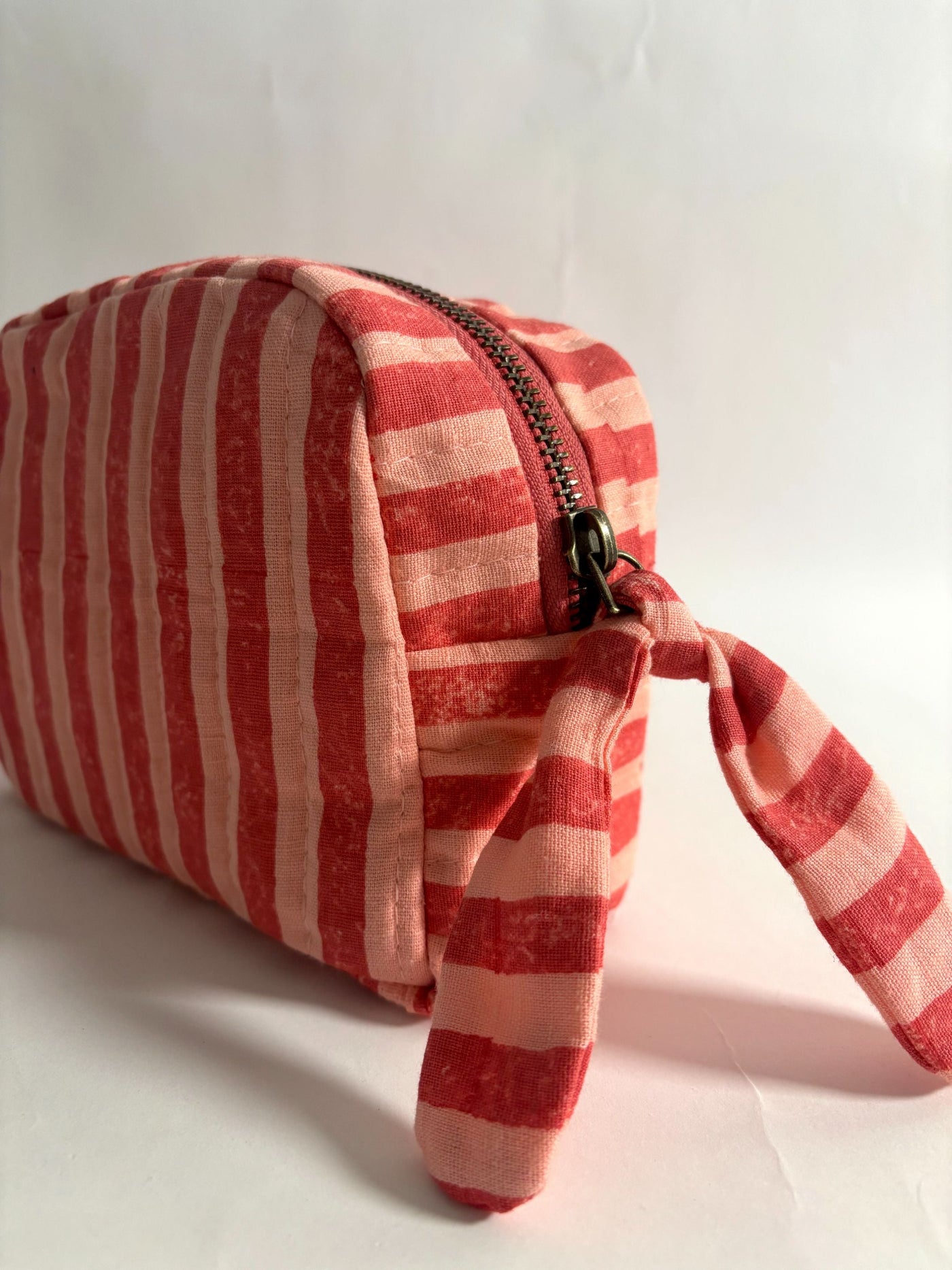 Pink & Red Stripes Quilted Cotton Travel Pouch