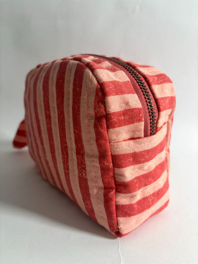 Pink & Red Stripes Quilted Cotton Travel Pouch