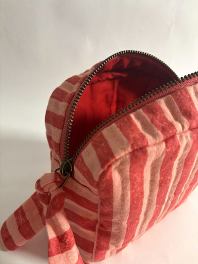 Pink & Red Stripes Quilted Cotton Travel Pouch