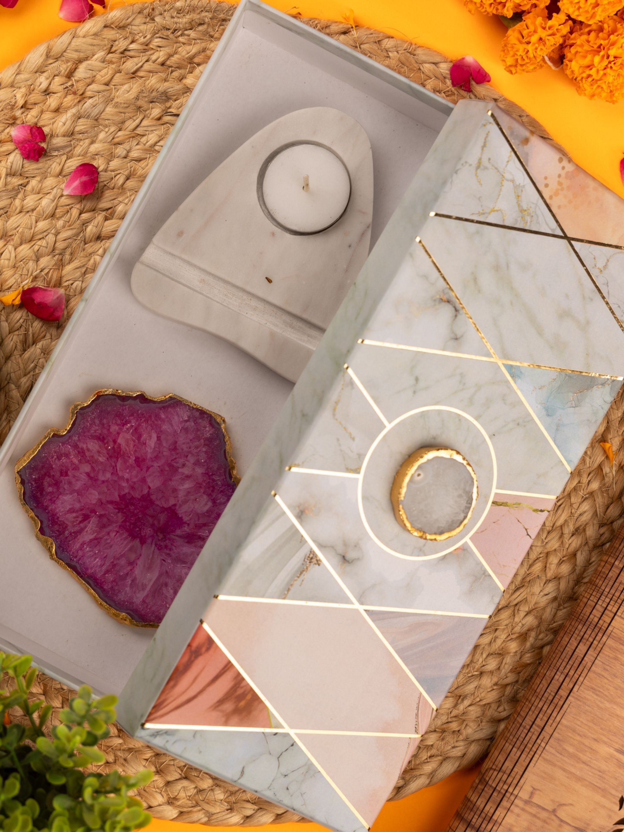 Agate Stone With Marble Base Tea Light Holder