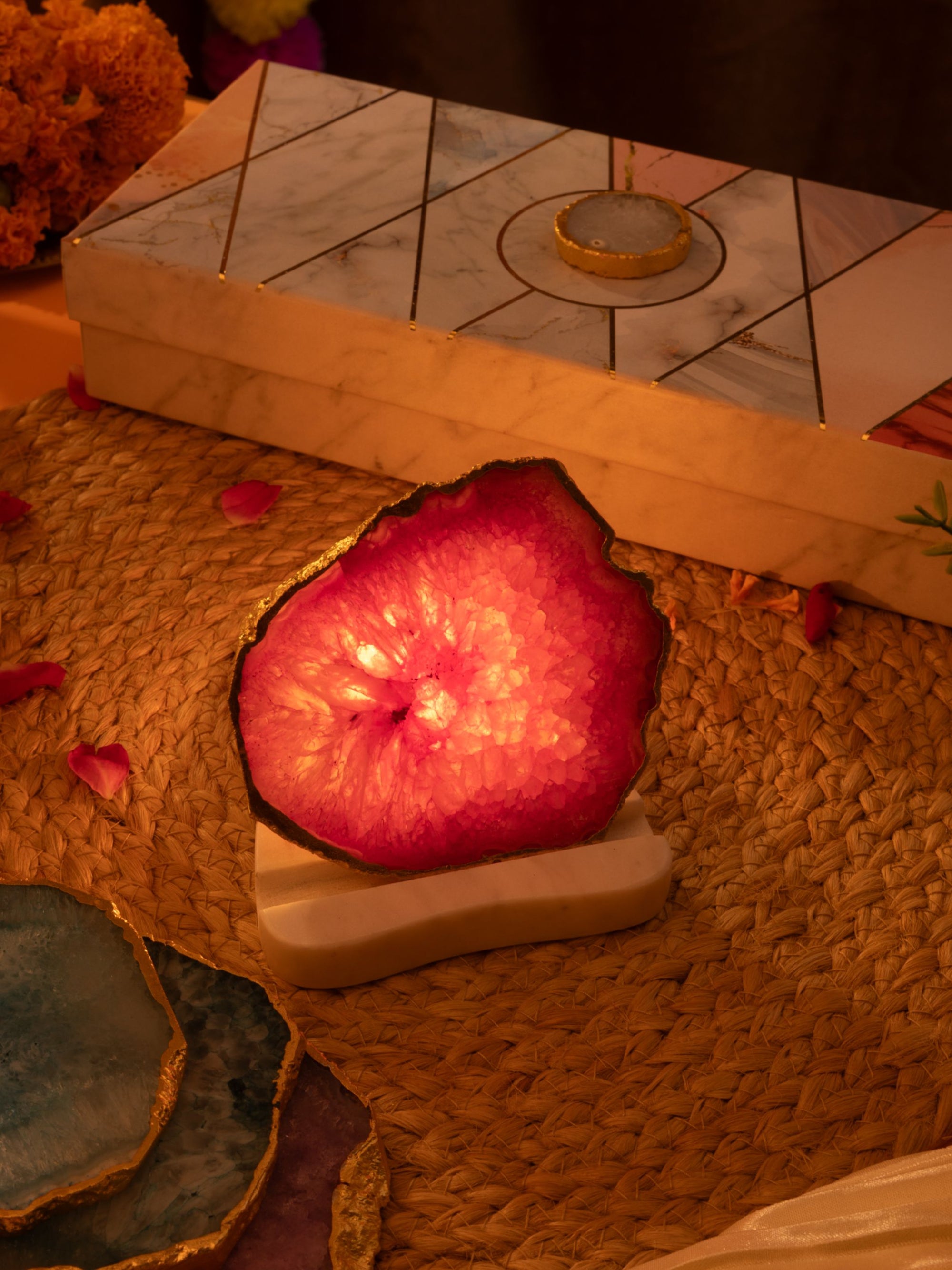Agate Stone With Marble Base Tea Light Holder