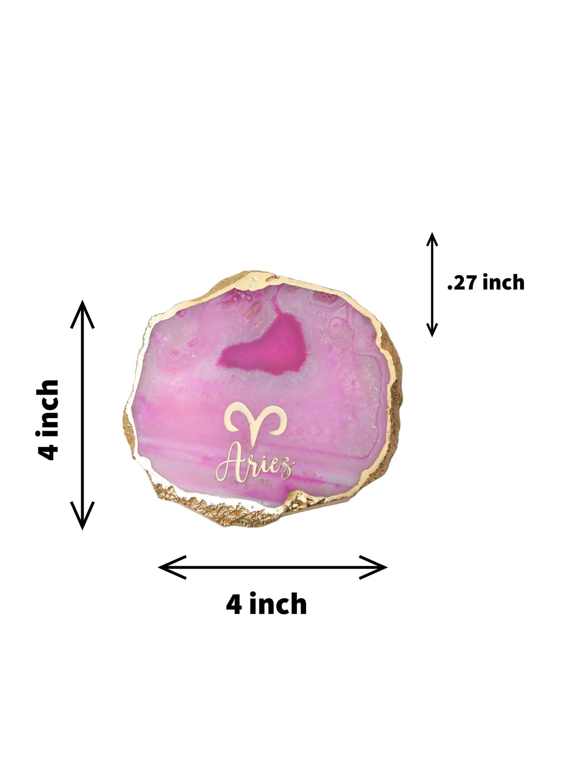 Pink Agate Zodiac Sign Aries Table Coaster