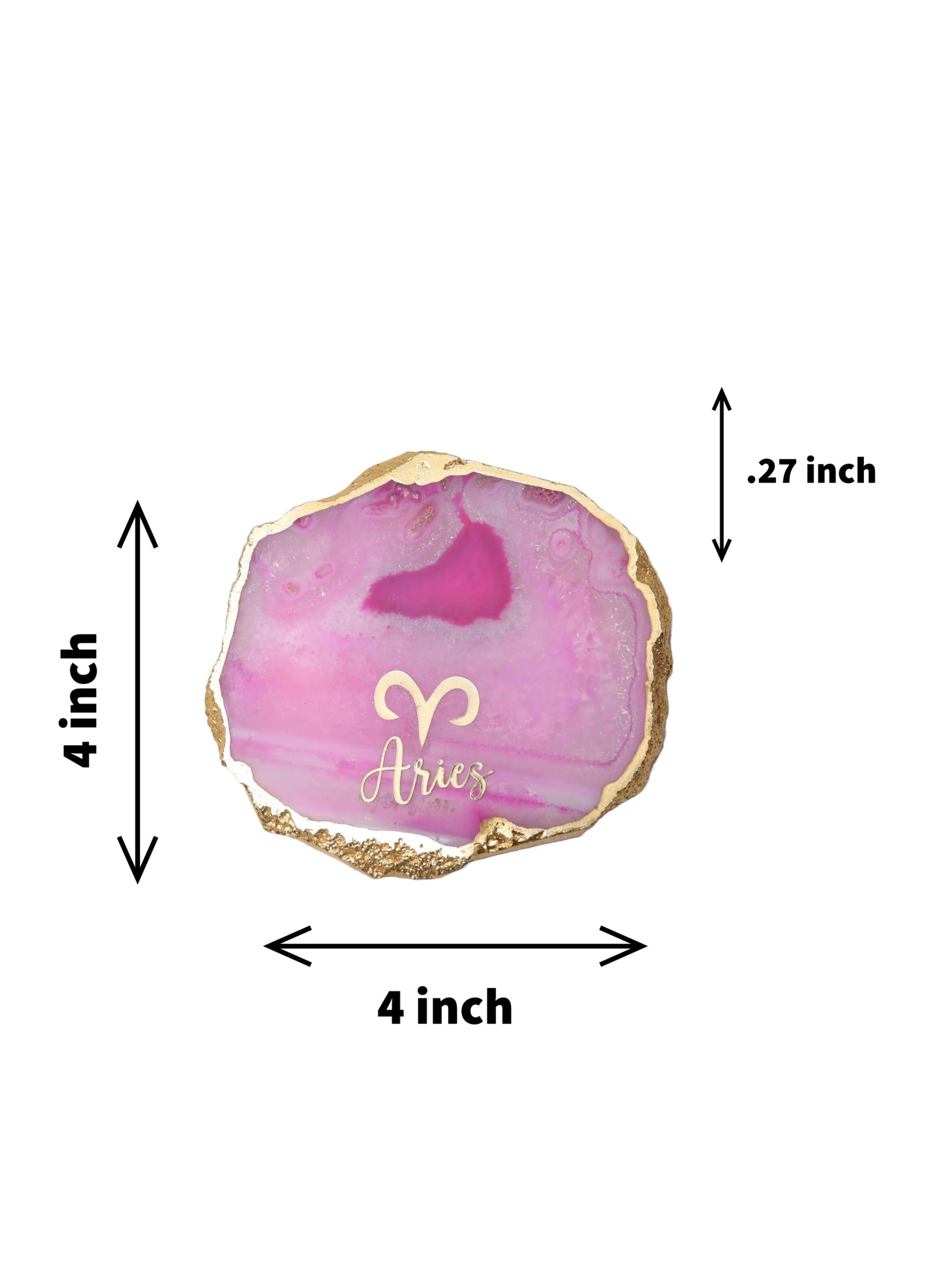 Pink Agate Zodiac Sign Aries Table Coaster