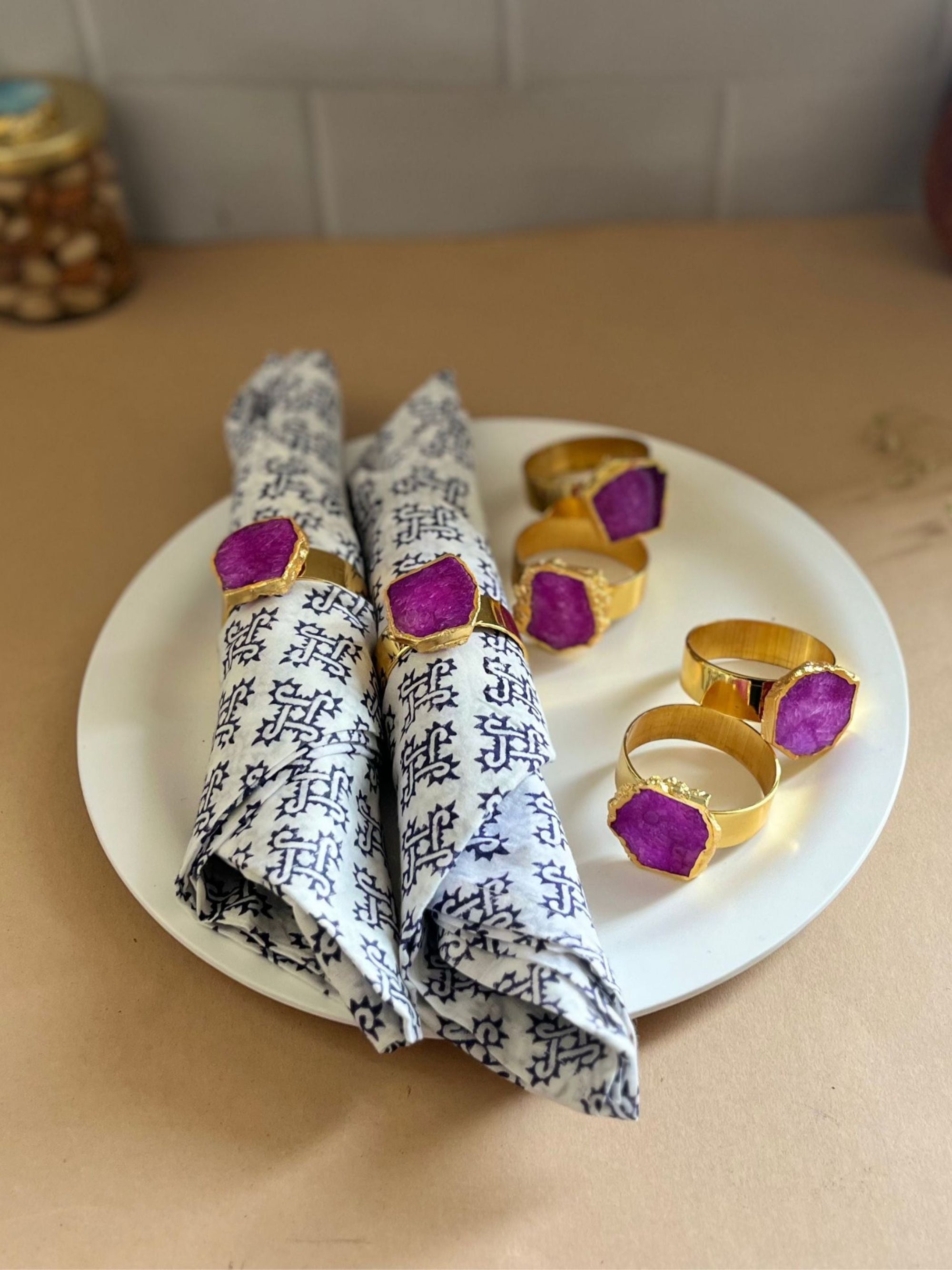 Crystal Agate Napkin Rings Set