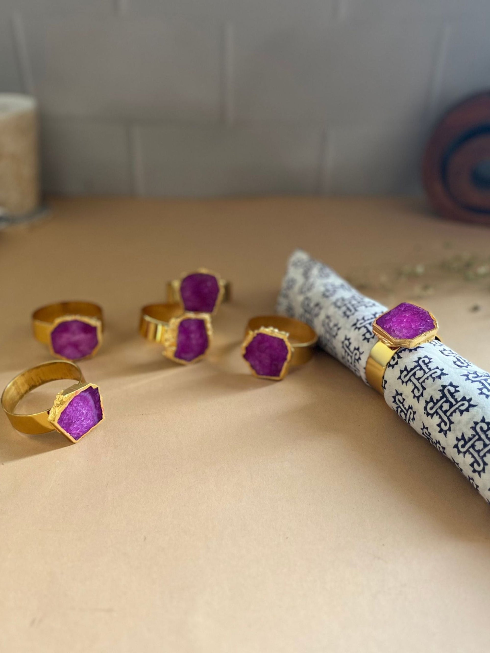 Crystal Agate Napkin Rings Set