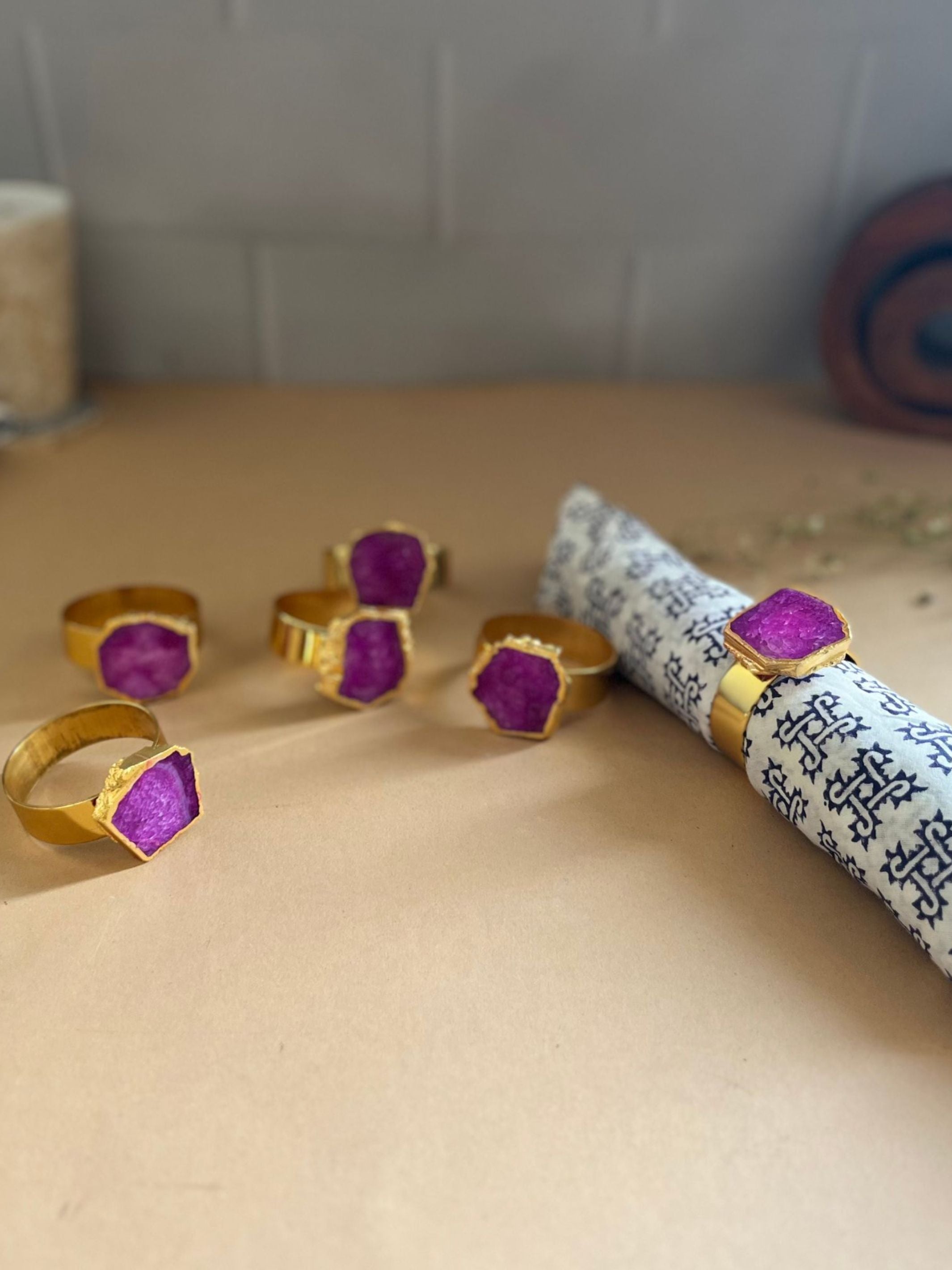 Crystal Agate Napkin Rings Set
