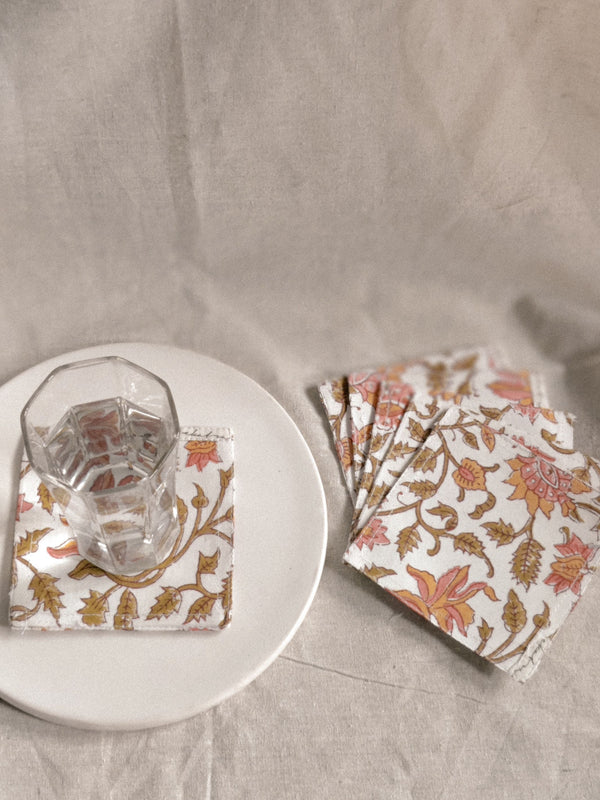 Cotton Coasters Set of 6 - Pink floral