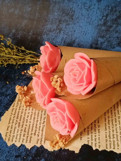 Candle  Sets - Pink Rose Flower Bouquet