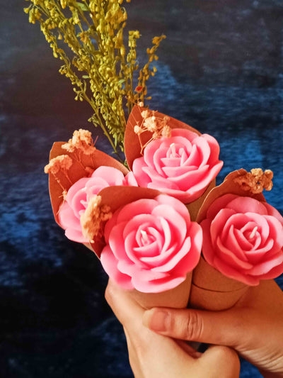 Pink Rose Candle Flower Bouquet Sets