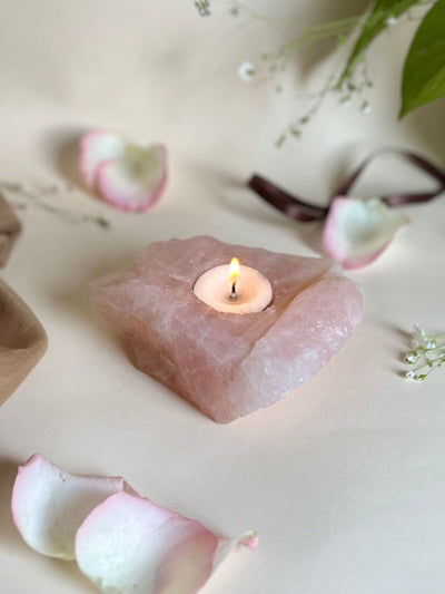 Tea Light Candle Holder - Rose Quartz Drilled