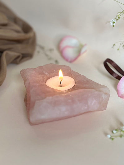 Tea Light Candle Holder - Rose Quartz Drilled