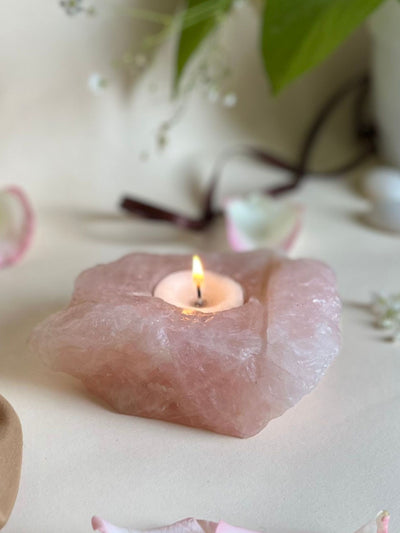 Tea Light Candle Holder - Rose Quartz Drilled