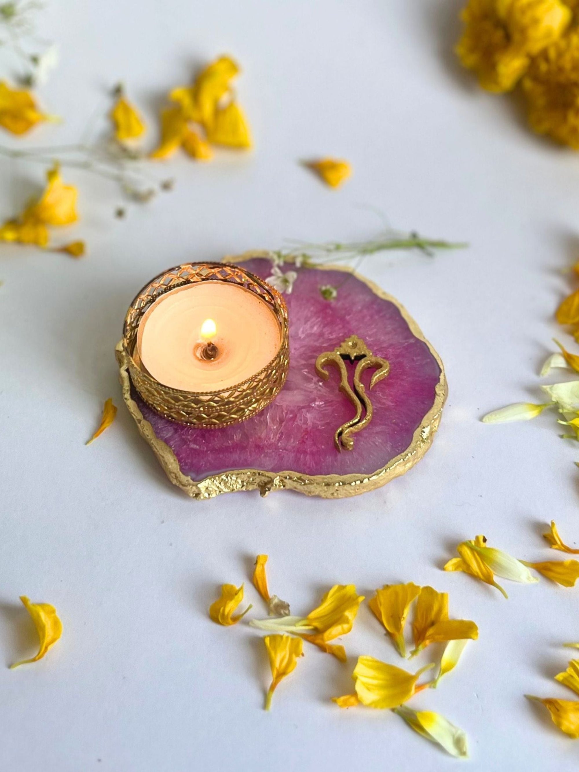 Tea Light Candle Holder with Ganesh Set of 2