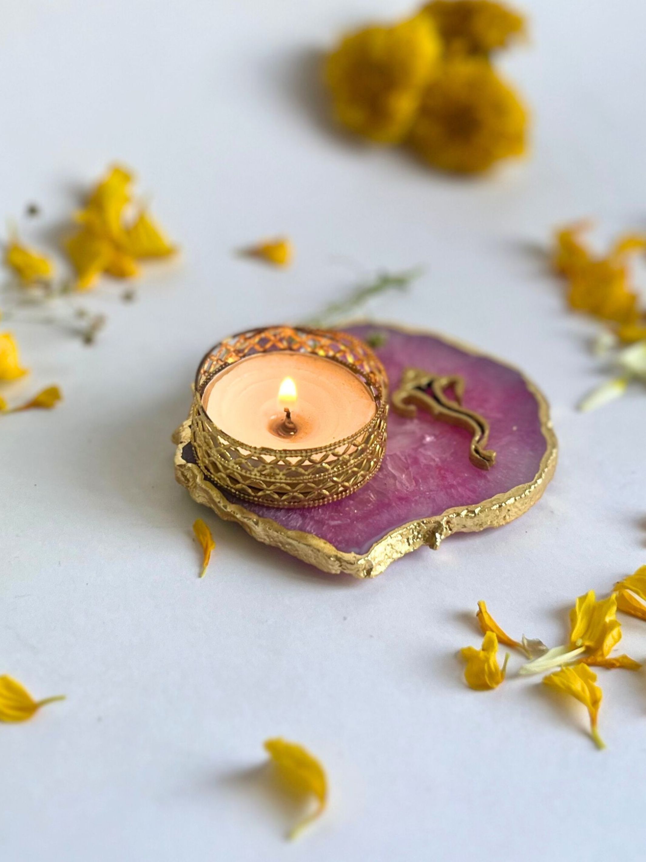 Tea Light Candle Holder with Ganesh Set of 2