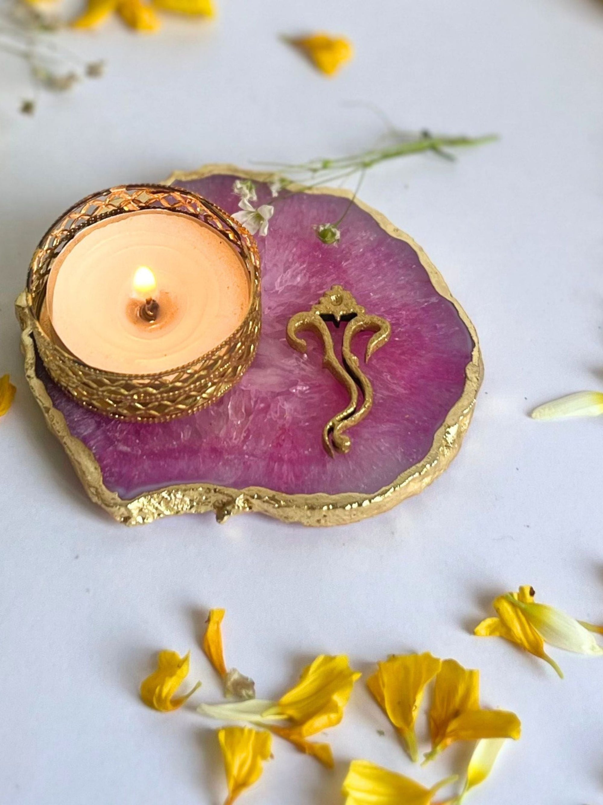 Tea Light Candle Holder with Ganesh Set of 2