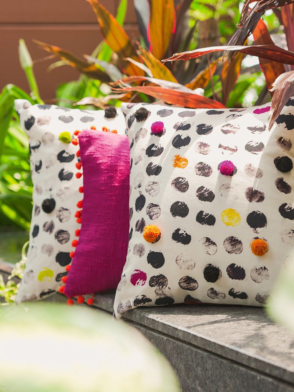 Hand Painted Cushion Cover - Polka Fuchsia