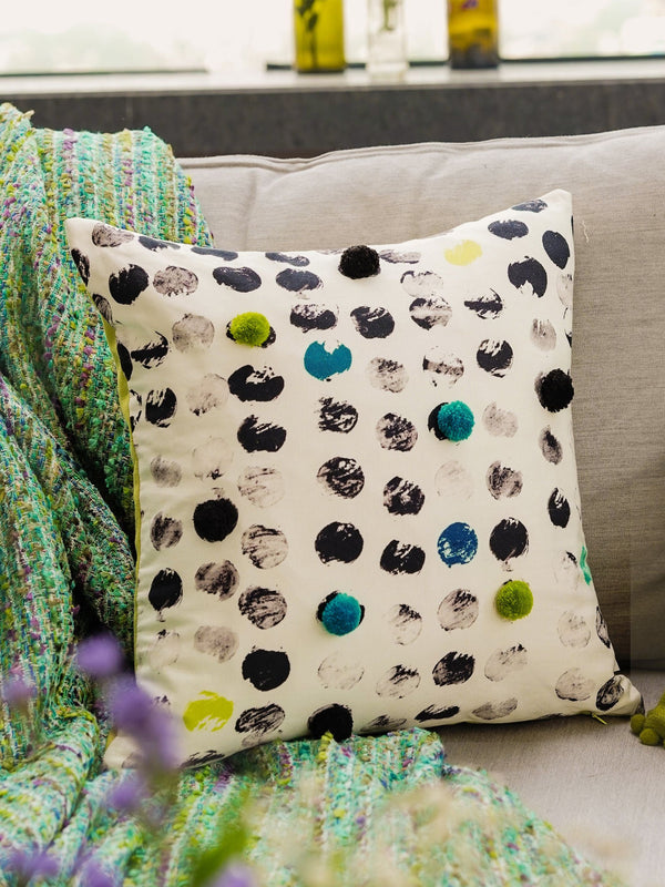 Hand Painted Cushion Cover - Polka Turquoise