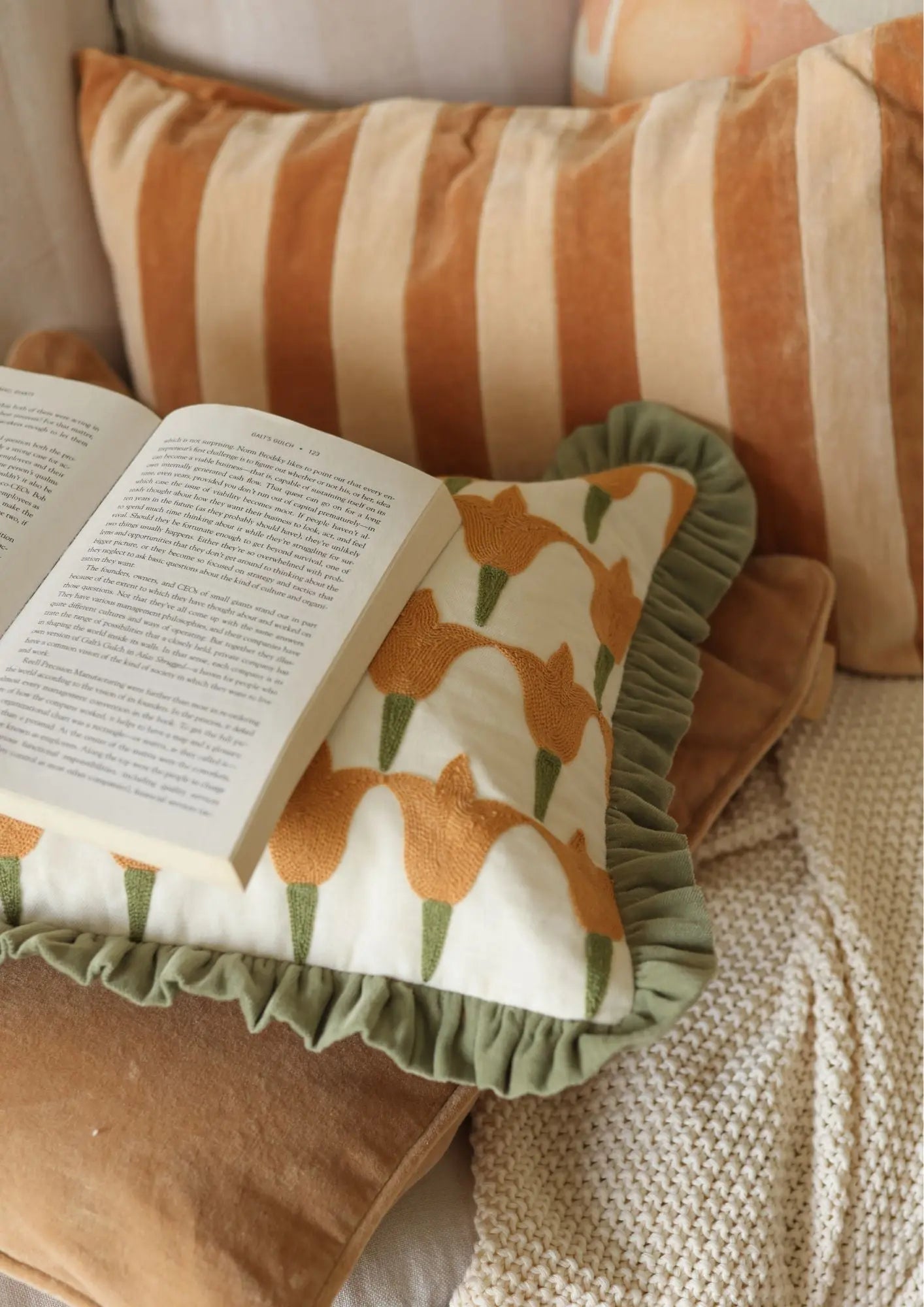 Holly Melon Striped Oblong Cushion Cover